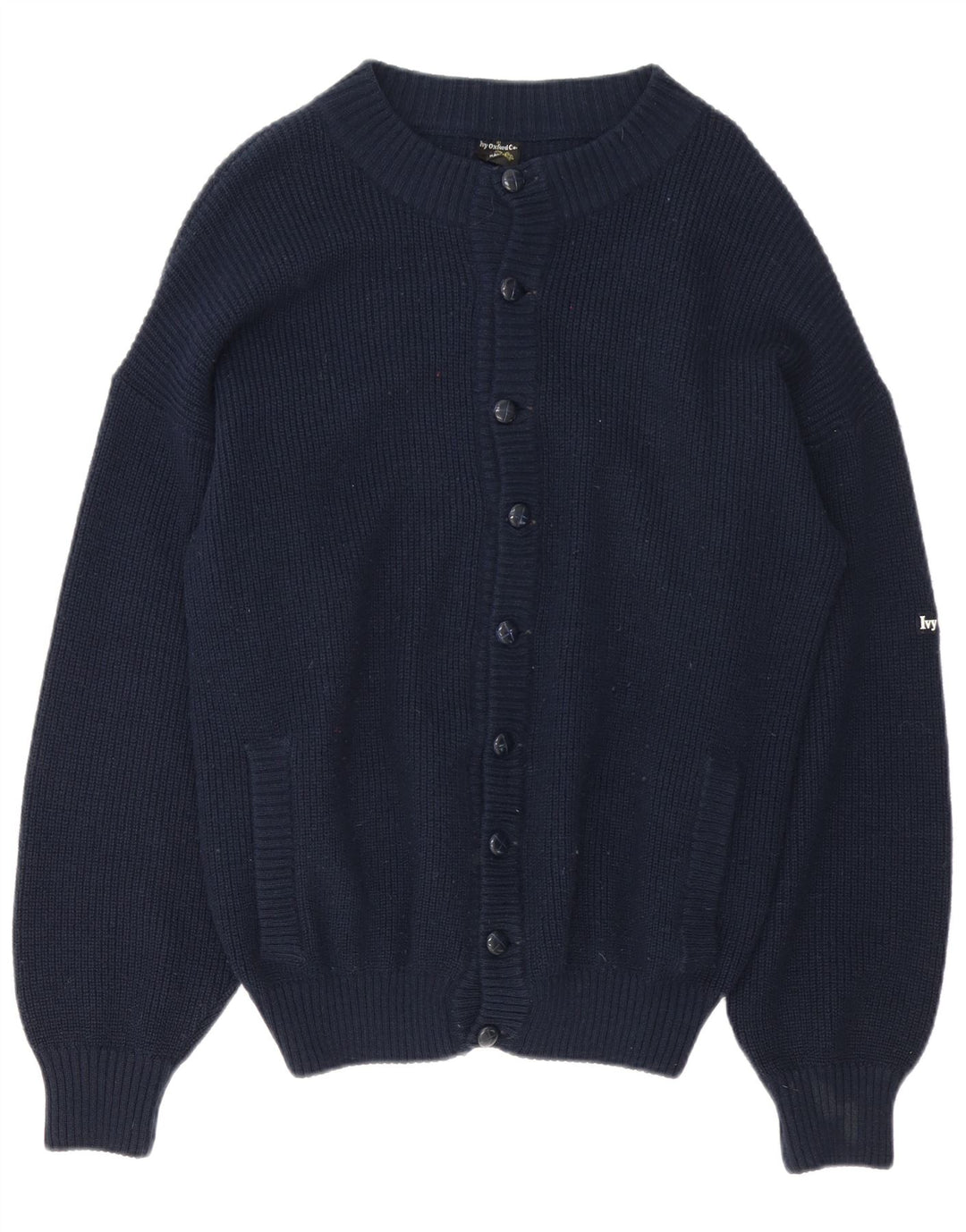 Ivy Oxford Męski sweter kardigan Średni granatowy wełniany