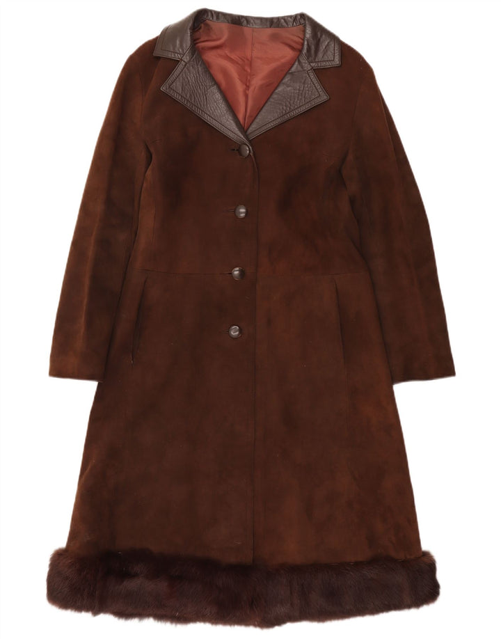 Zamszowy płaszcz damski w stylu vintage UK 8 Small Brown