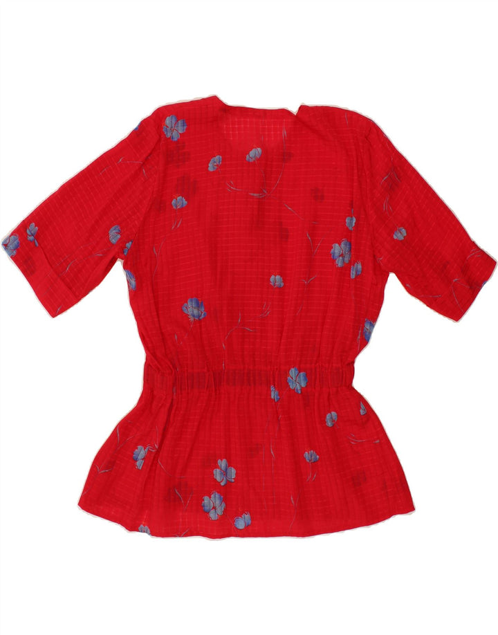 VINTAGE Womens See Through Blouse Top UK 16 Large Red Floral Vintage Vintage and Second-Hand Vintage from Messina Hembry 
