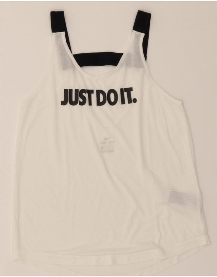 NIKE Womens Dri Fit Graphic Vest Top UK 6 XS White Polyester Vintage Nike and Second-Hand Nike from Messina Hembry 