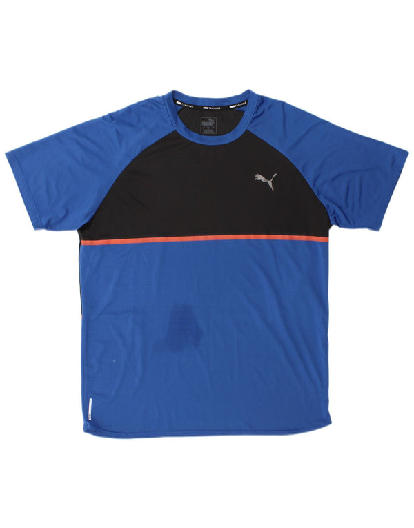 Męski T-shirt Puma Top, duży, niebieski, poliester z blokami kolorów