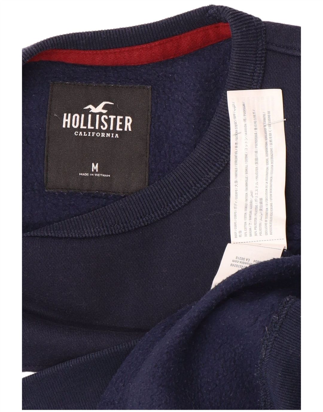Męski sweter z grafiką Hollister, średni granatowy, blok kolorów