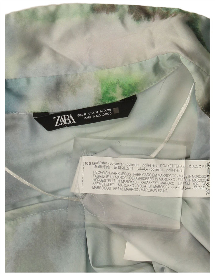 Damska bluzka koszulowa oversize Zara UK 14, średni zielony kolor Tie Dye, poliester