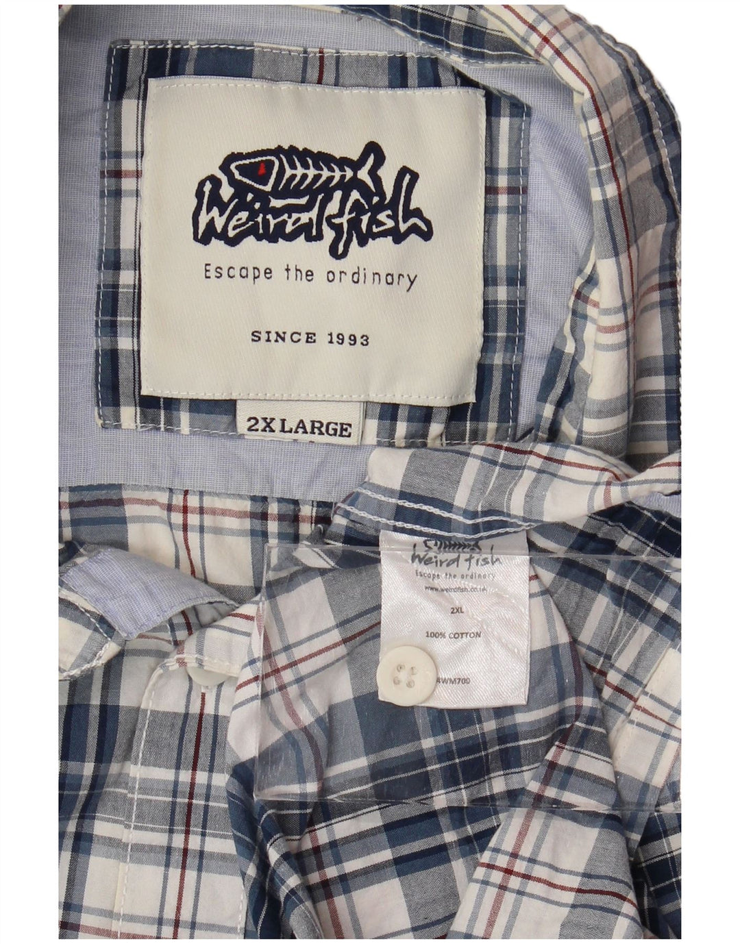 Męska koszula z krótkim rękawem WEIRD FISH, 2XL, bawełniana niebieska kratka