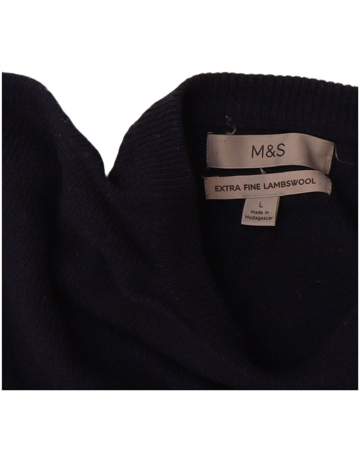 Marks & Spencer Męski sweter z dekoltem w łódkę, duży, granatowy, wełniany