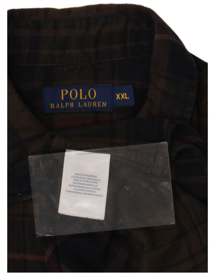 POLO RALPH LAUREN Męska koszula flanelowa 2XL, brązowa, bawełniana w kratę