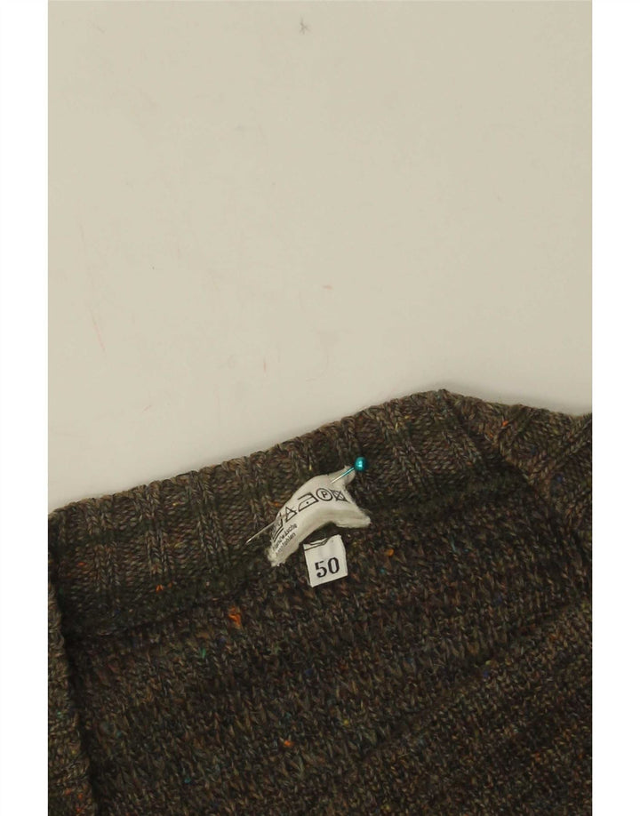 Męski sweter rozpinany w stylu vintage IT 50, średni khaki, nakrapiany akryl