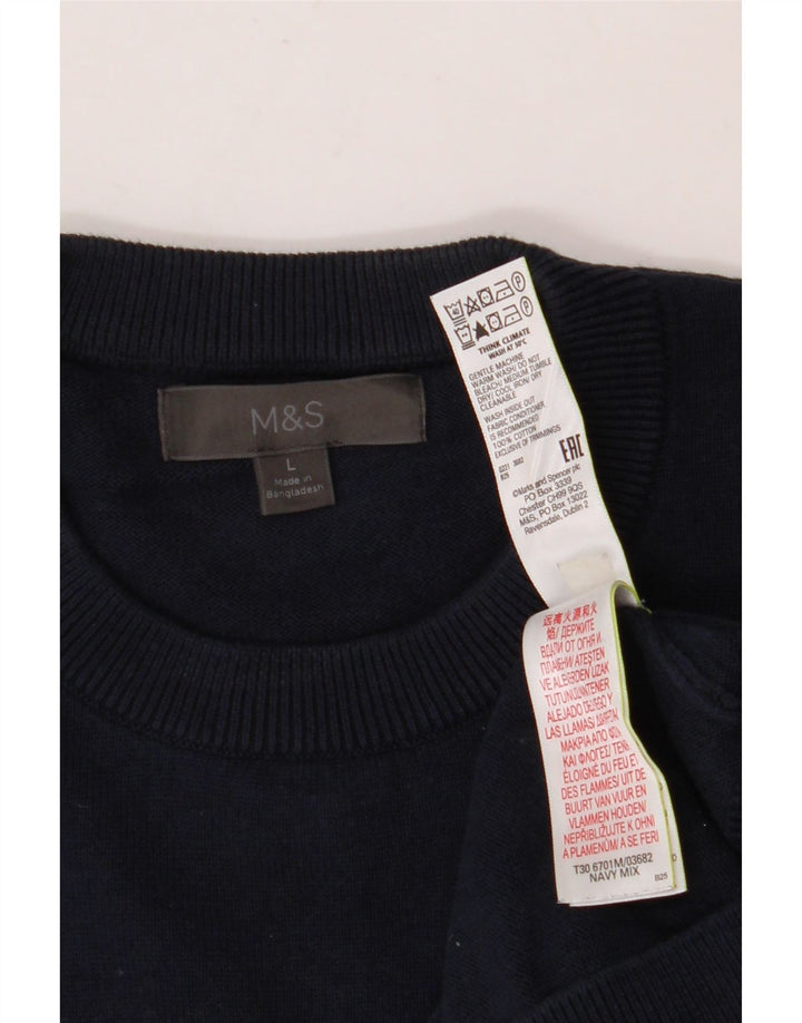 Męski sweter MARKS & SPENCER z graficznym wycięciem pod szyją, duży, granatowy