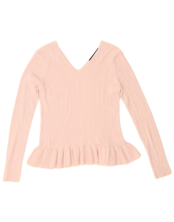 Marks & Spencer – Sweter damski z dekoltem w kształcie litery V, UK 12, średnioróżowy, wiskoza