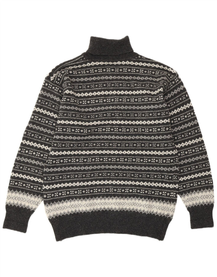 Sweter damski VINTAGE z wywijanym dekoltem UK 16, duży, szary, wełniany Fair Isle