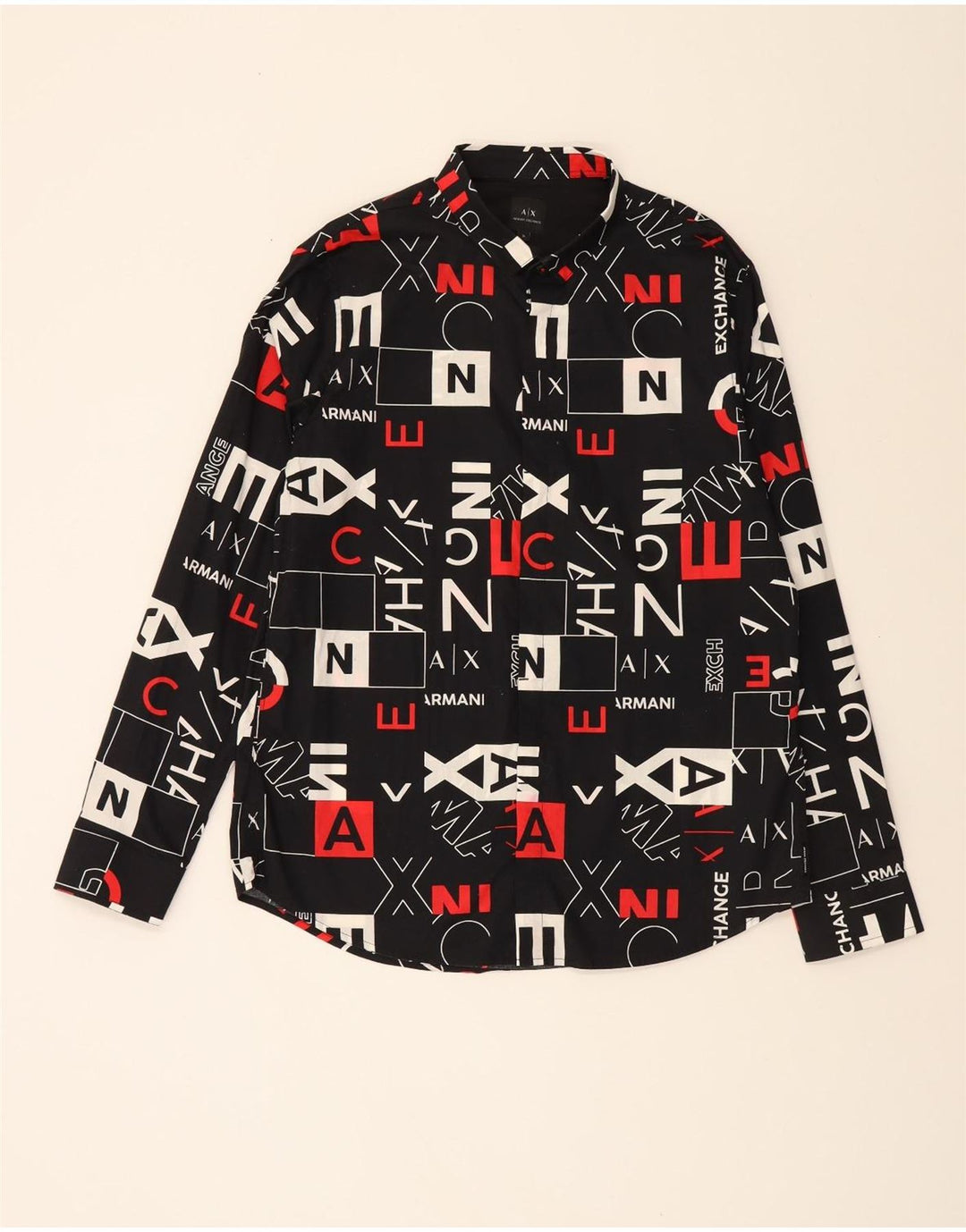 ARMANI EXCHANGE Męska koszula z grafiką w abstrakcyjny wzór XL, czarna, bawełniana