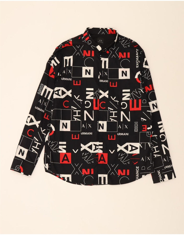 ARMANI EXCHANGE Męska koszula z grafiką w abstrakcyjny wzór XL, czarna, bawełniana