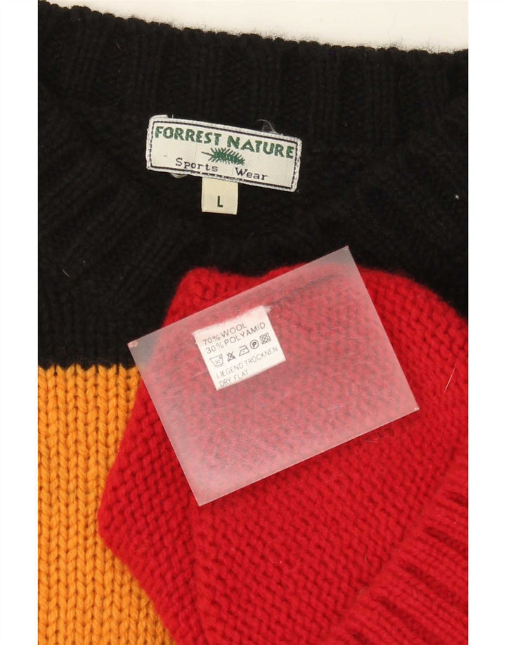 Męski sweter w stylu vintage z dekoltem w szpic, duży, wielobarwny, wełniany blok kolorów