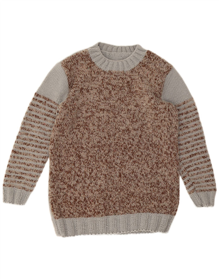 Męski sweter z okrągłym dekoltem w stylu vintage, kolor średniobrązowy
