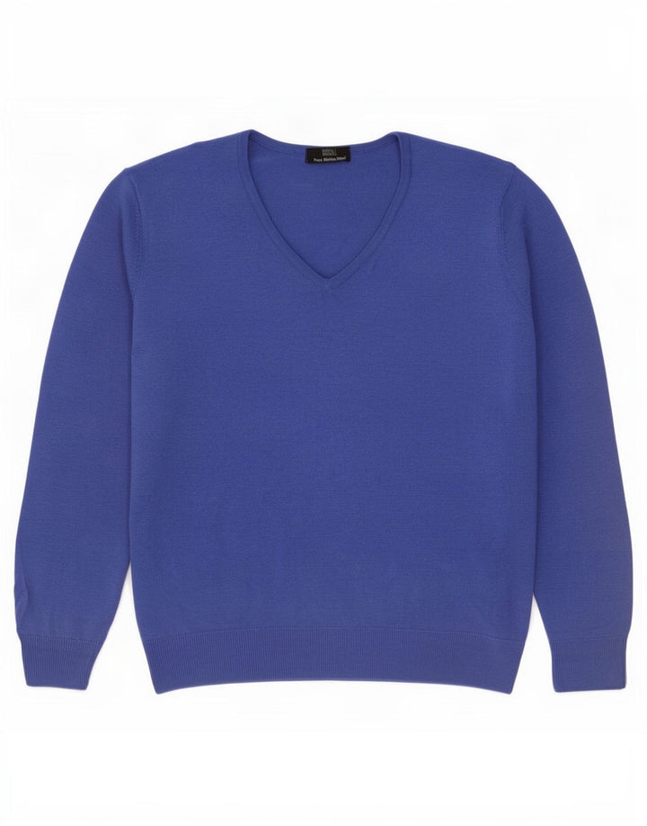 Sweter damski Marks & Spencer z dekoltem w kształcie litery V, UK 12, średni niebieski, wełna merynosowa