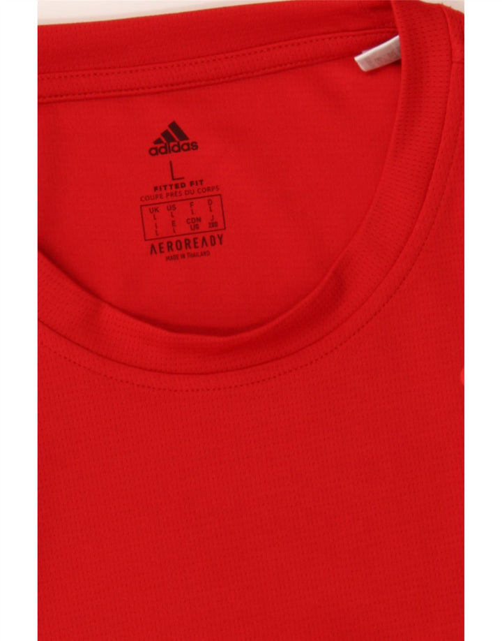 ADIDAS Mens Fitted T-Shirt Top Large Red Polyester Vintage Adidas and Second-Hand Adidas from Messina Hembry 