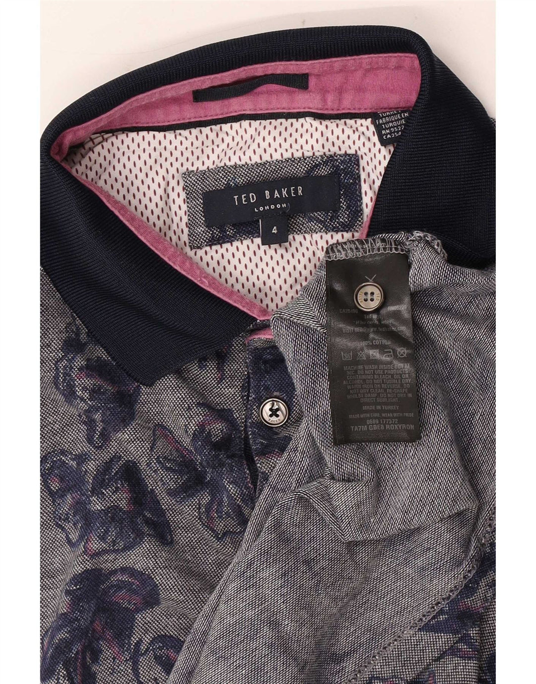 Męska koszulka polo Ted Baker, rozmiar 4, duża, szara, bawełniana w kwiaty