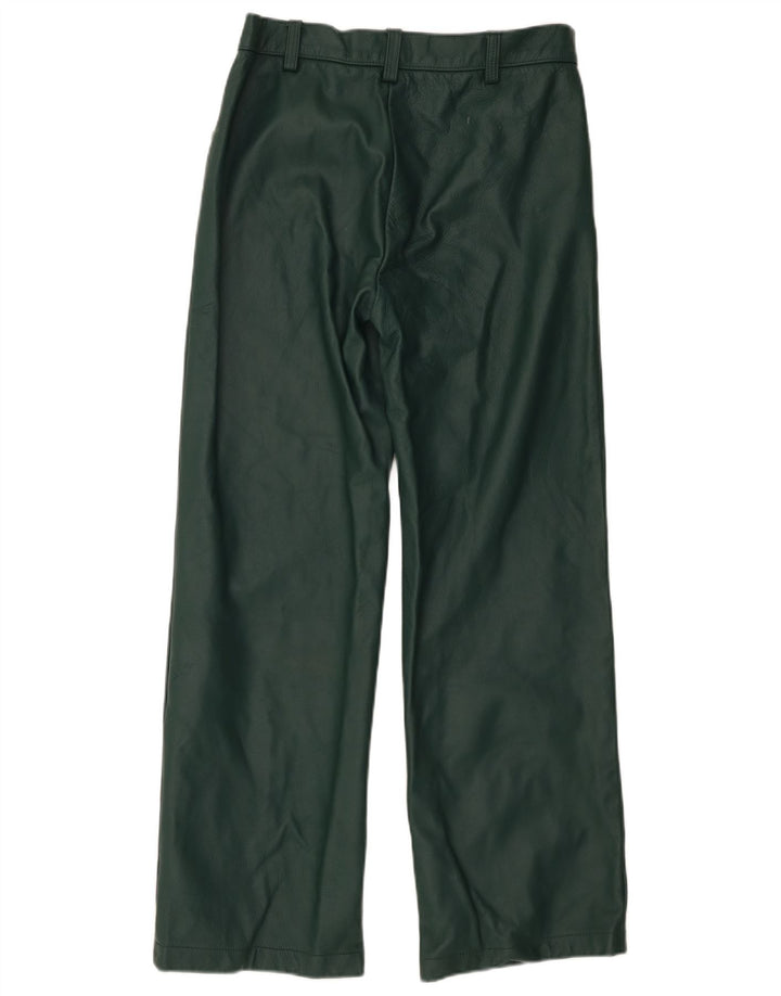 Vintage damskie proste skórzane spodnie W32 L29 zielone