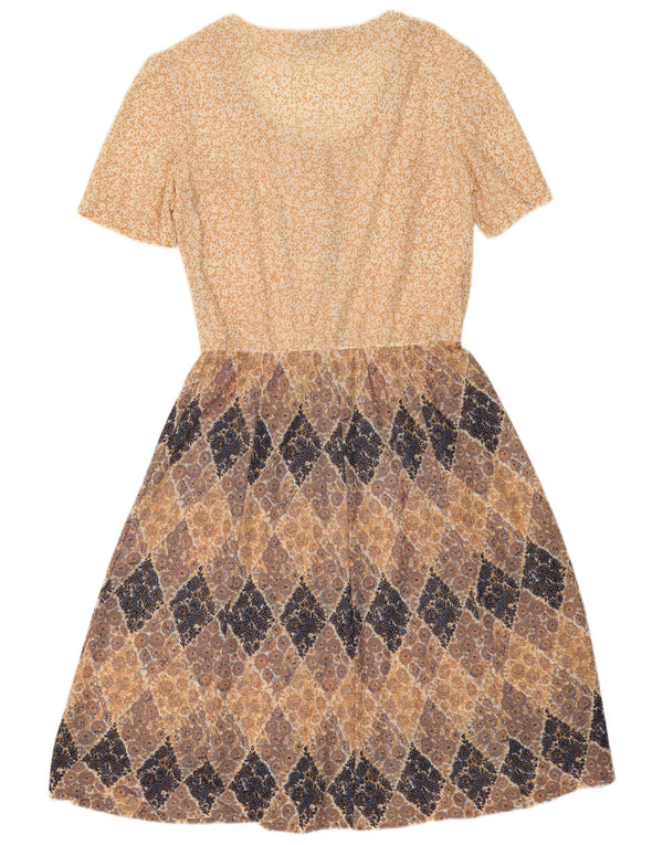 Sukienka damska Maxi w stylu vintage UK 16, duża, beżowa, w kwiaty