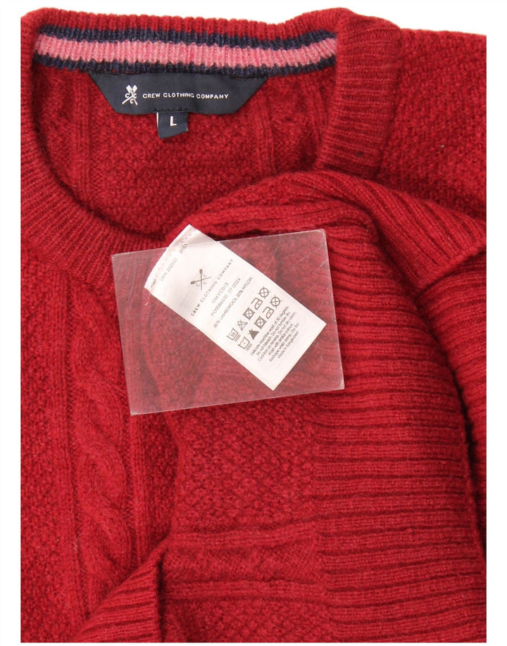 Crew Clothing Męski sweter z okrągłym dekoltem, duży, czerwony, z owczej wełny