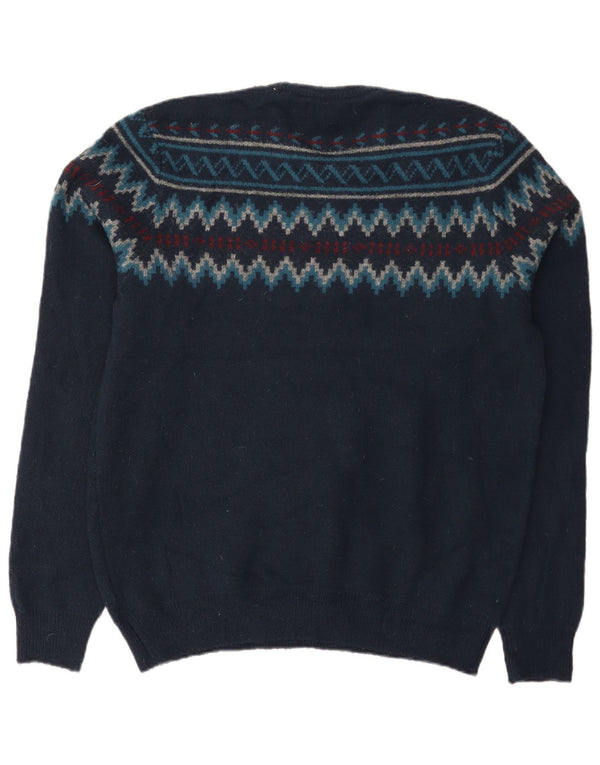Marks & Spencer Męski sweter z okrągłym dekoltem, średni granatowy Fair Isle