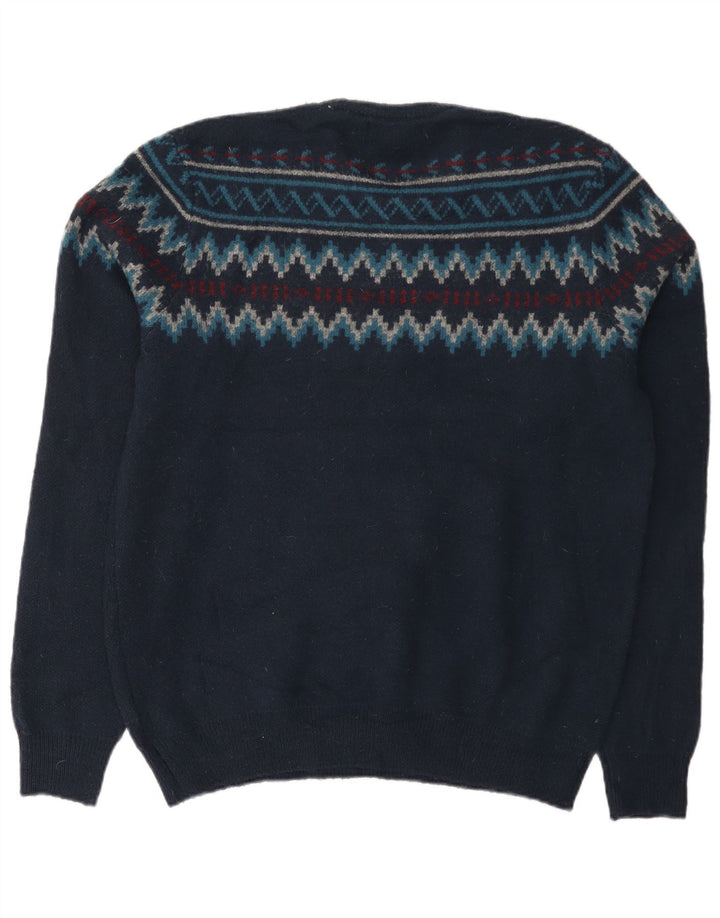 Marks & Spencer Męski sweter z okrągłym dekoltem, średni granatowy Fair Isle