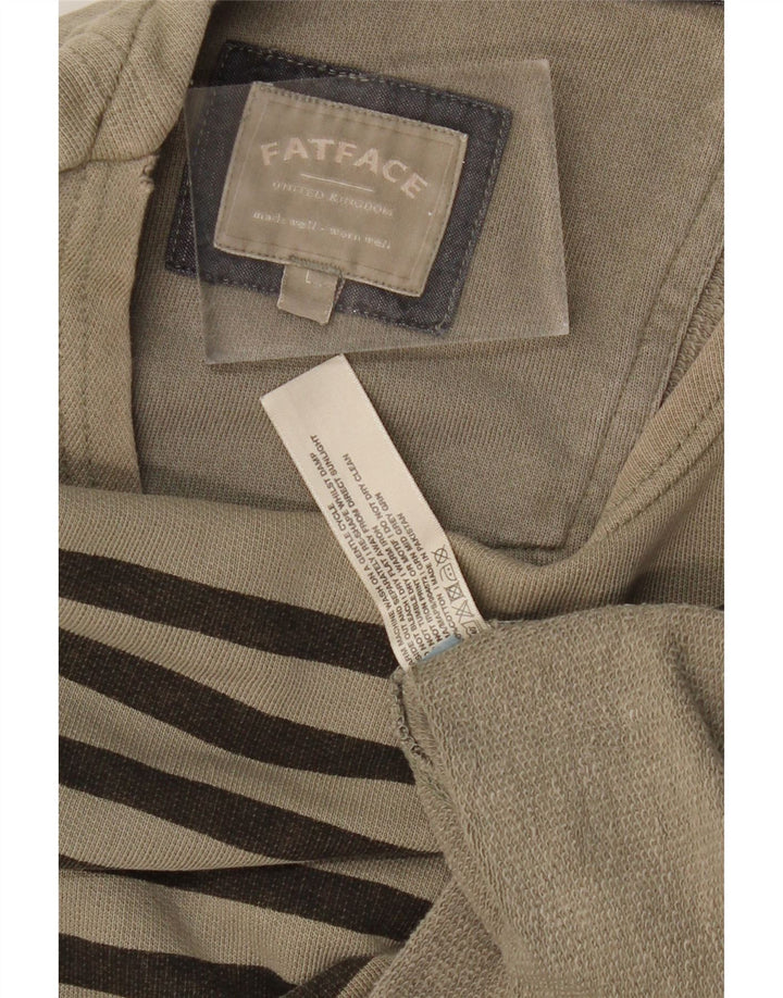 Męski top z długim rękawem FAT FACE, duże, bawełniane paski w kolorze khaki