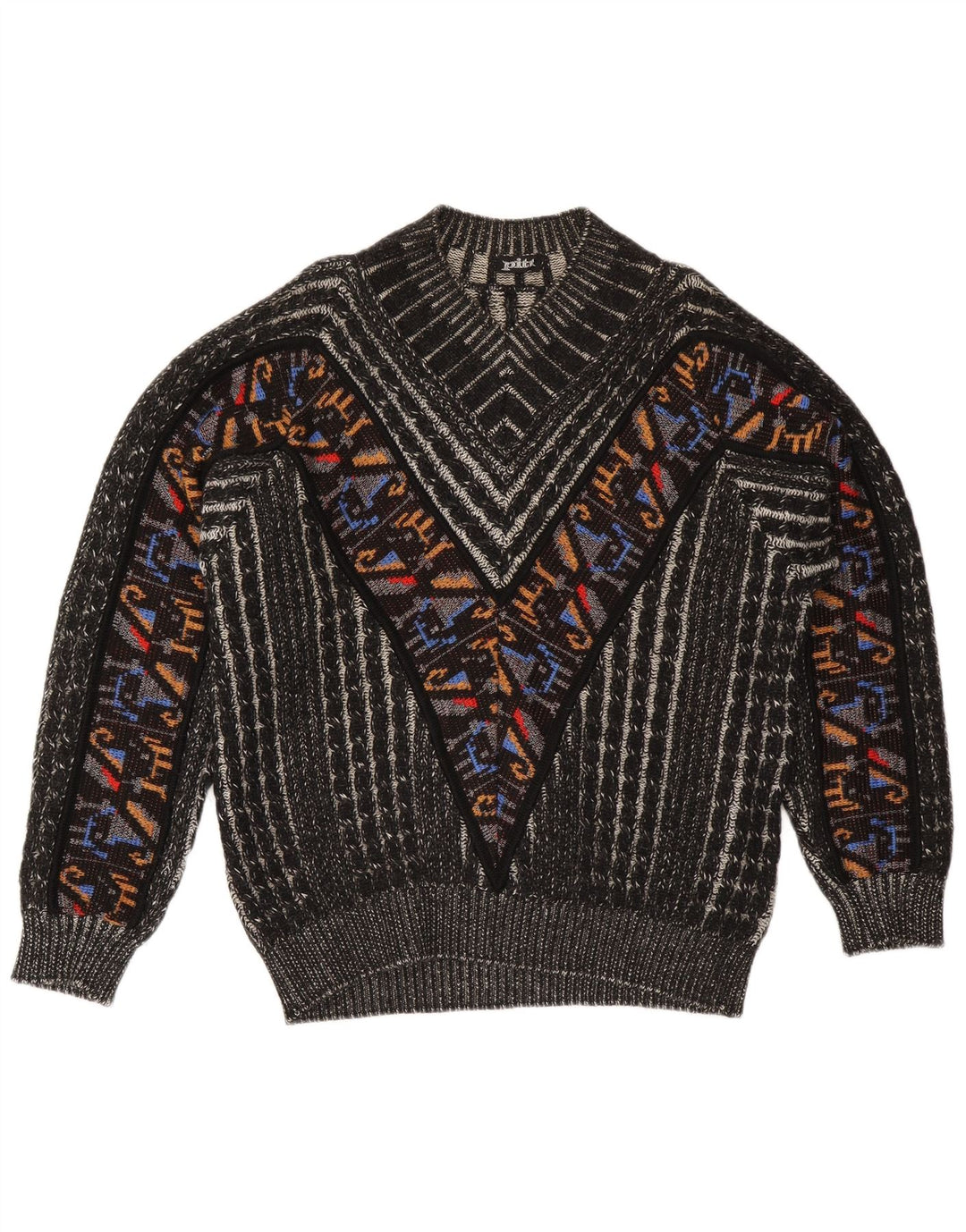Męski sweter Pitti z dekoltem w kształcie litery V, duży, czarny, geometryczny