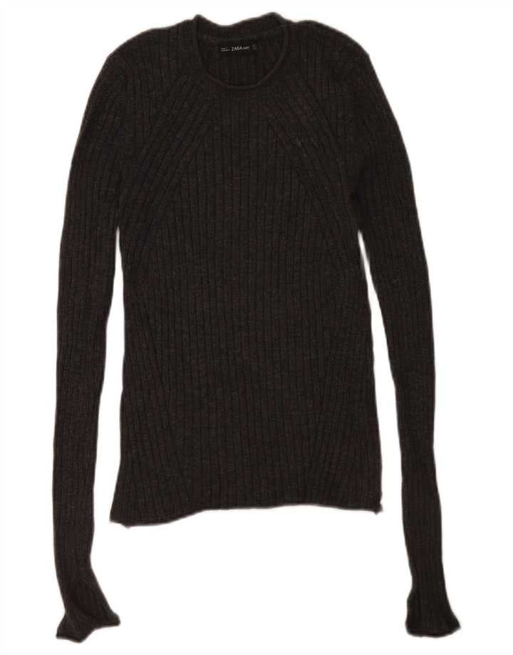 Sweter damski Zara z okrągłym dekoltem UK 12, średnioszara wiskoza