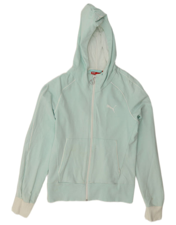 Puma Womens Zip Hoodie Sweater UK 10 Small Turquoise Colourblock Cotton