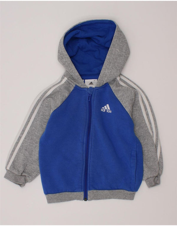 Adidas Baby Boys Sweter Zip Hoodie Sweter 12-18 Miesięcy Niebieska Bawełna z blokami kolorów