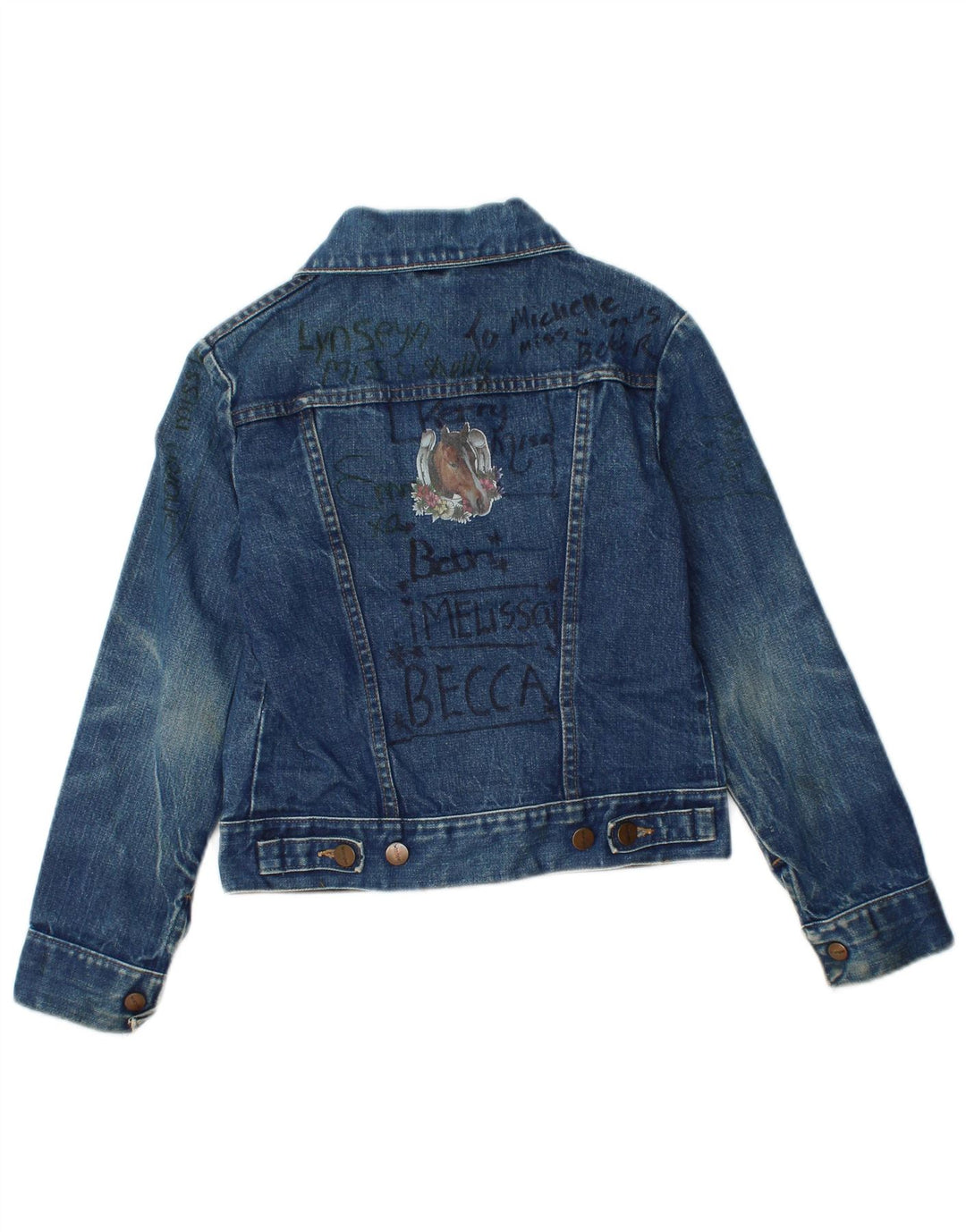 WRANGLER Boys Graphic Denim Jacket 9-10 Years Navy Blue Cotton