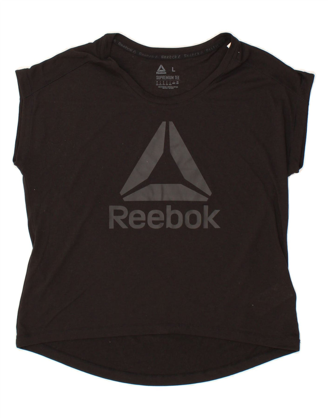 REEBOK Womens Graphic T-Shirt Top UK 16/18 Large Black Polyester Vintage Reebok and Second-Hand Reebok from Messina Hembry 