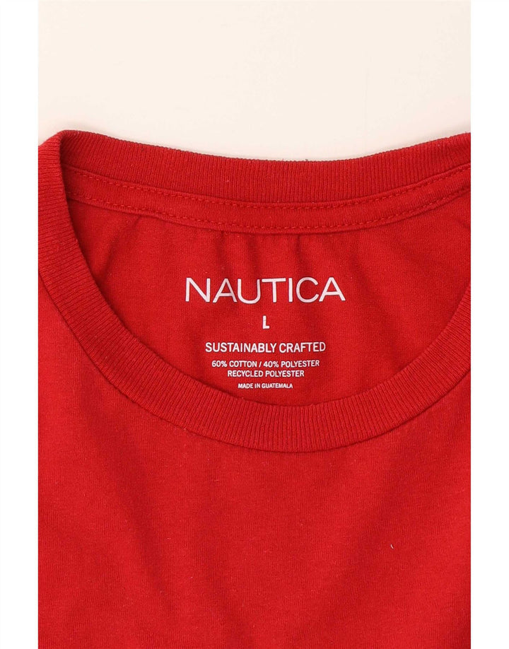 Męski T-shirt z grafiką Nautica, duży, czerwony, bawełniany