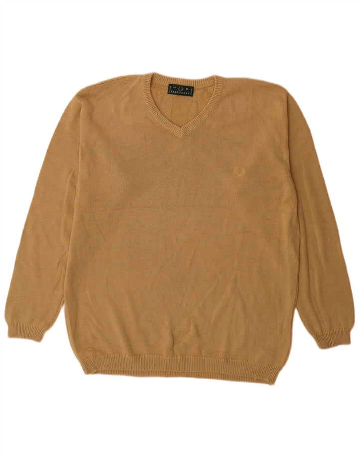 Męski sweter Fred Perry z dekoltem w kształcie litery V, XL, beżowa, bawełniana
