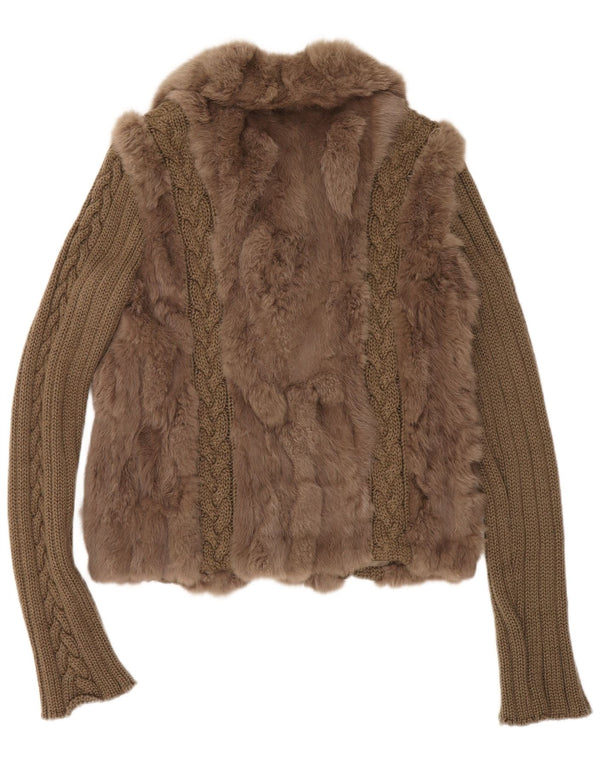 Compagnia Della Moda Womens Fur Jacket IT 48 XL Khaki Colourblock Rabbit