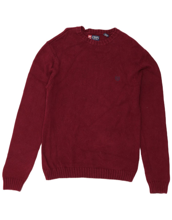 Męski sweter Chaps o regularnym kroju z okrągłym dekoltem, średniej wielkości burgundowa bawełna