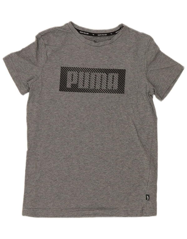 Chłopięcy T-shirt z grafiką Puma 13-14 lat, szara bawełna w plamki