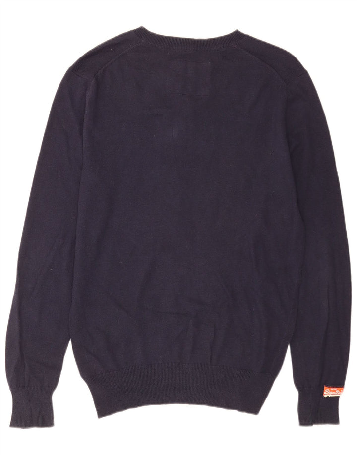 Męski sweter Superdry z dekoltem w kształcie litery V, średni granatowy, bawełniany