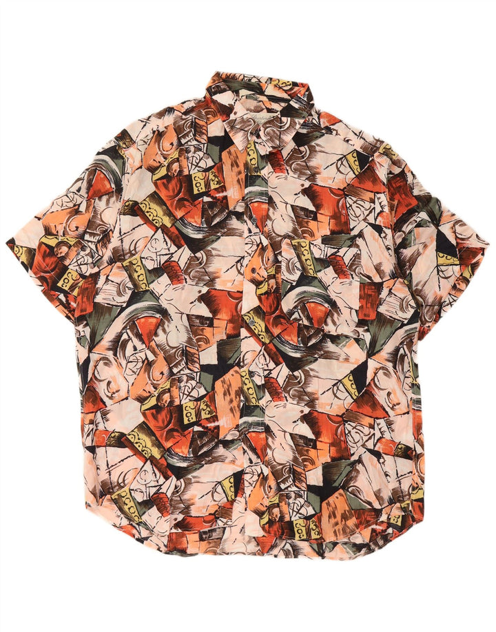 Męska koszula z krótkim rękawem w stylu vintage, abstrakcyjny wzór, duża, wielobarwna
