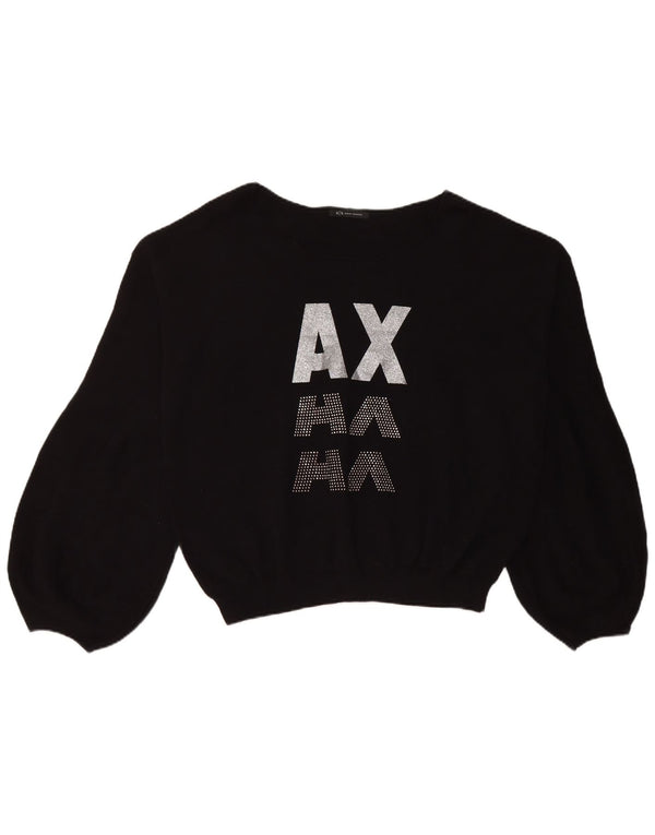 Damska bluza Armani Crop Graphic Jumper UK 18 XL Czarna bawełna