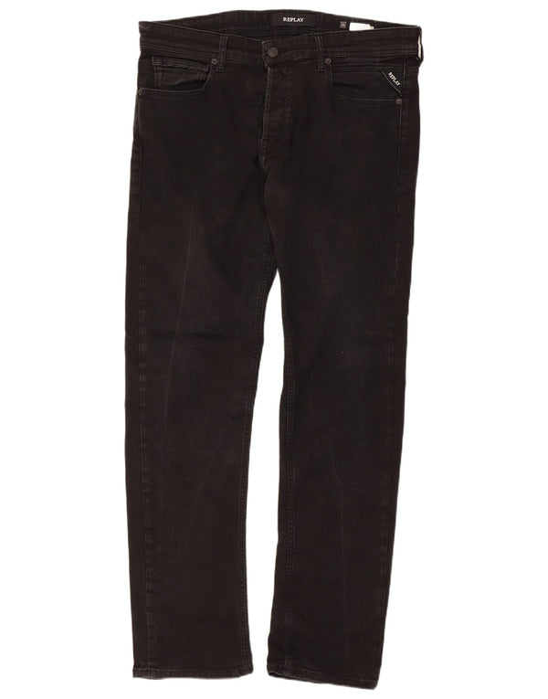 Męskie jeansy REPLAY Grover Straight W34 L32 Czarne bawełniane
