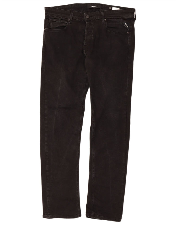 Męskie jeansy REPLAY Grover Straight W34 L32 Czarne bawełniane