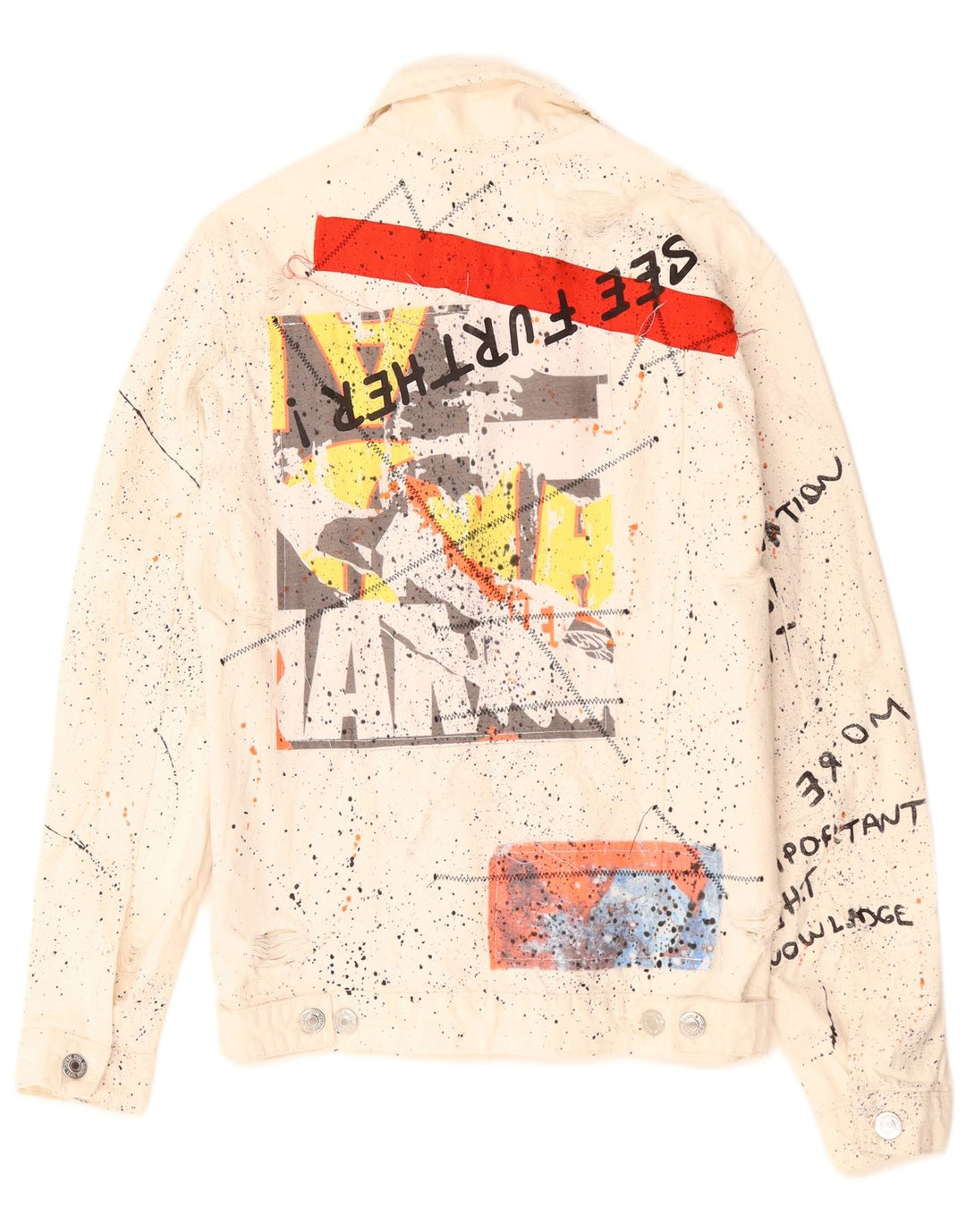Męska kurtka dżinsowa Zara Graphic UK 36 Small White Flecked Cotton