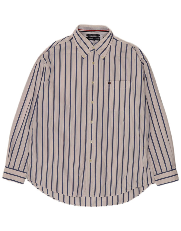 Tommy Hilfiger Mens Regular Fit Shirt Large White Striped Cotton