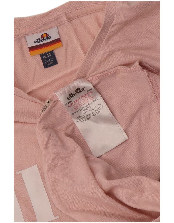 Damska koszulka z grafiką ELLESSE Top UK 14, duża, różowa bawełna