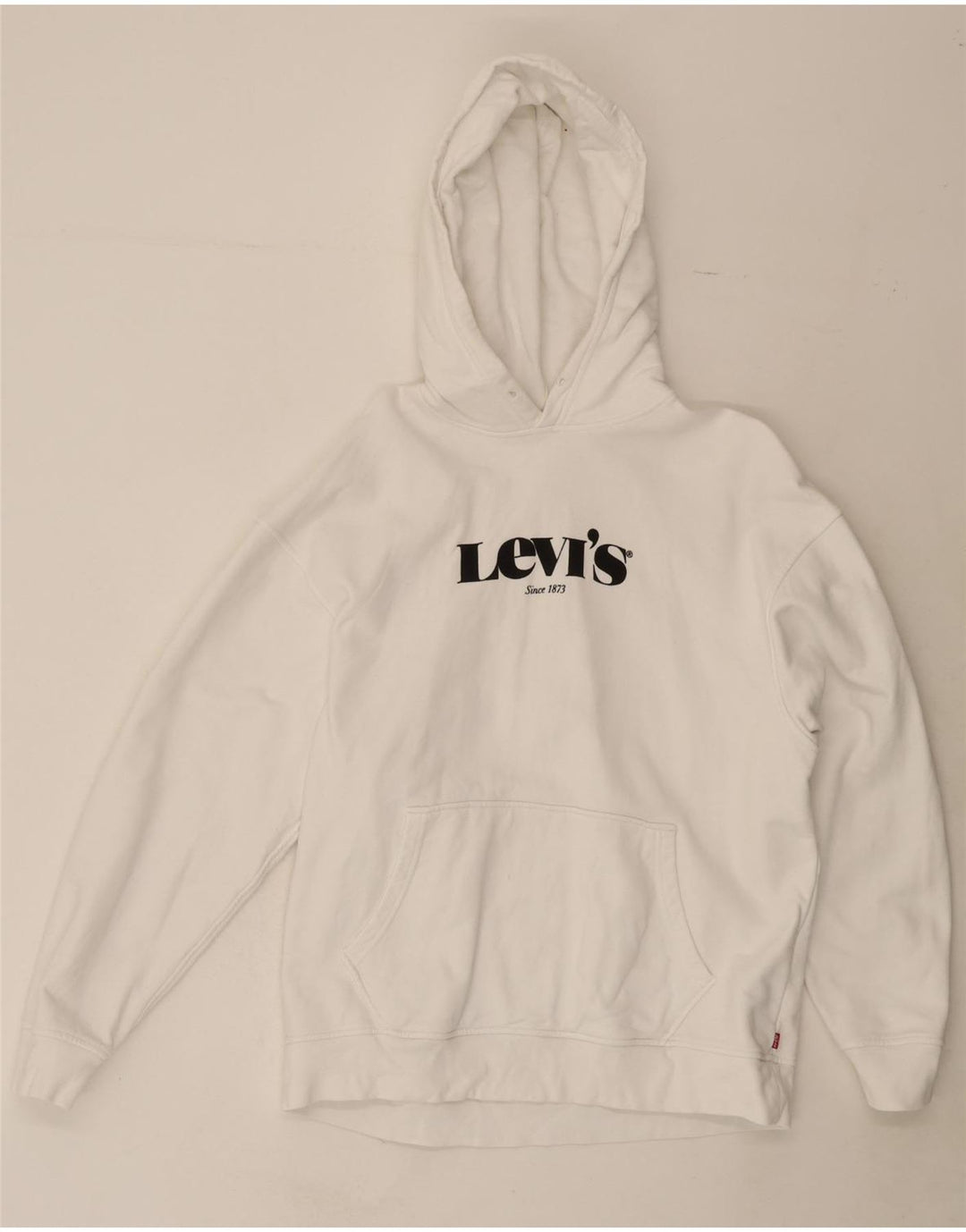 LEVI'S Mens Relaxed Fit Graphic Hoodie Jumper Medium White Cotton Vintage Levi's and Second-Hand Levi's from Messina Hembry 