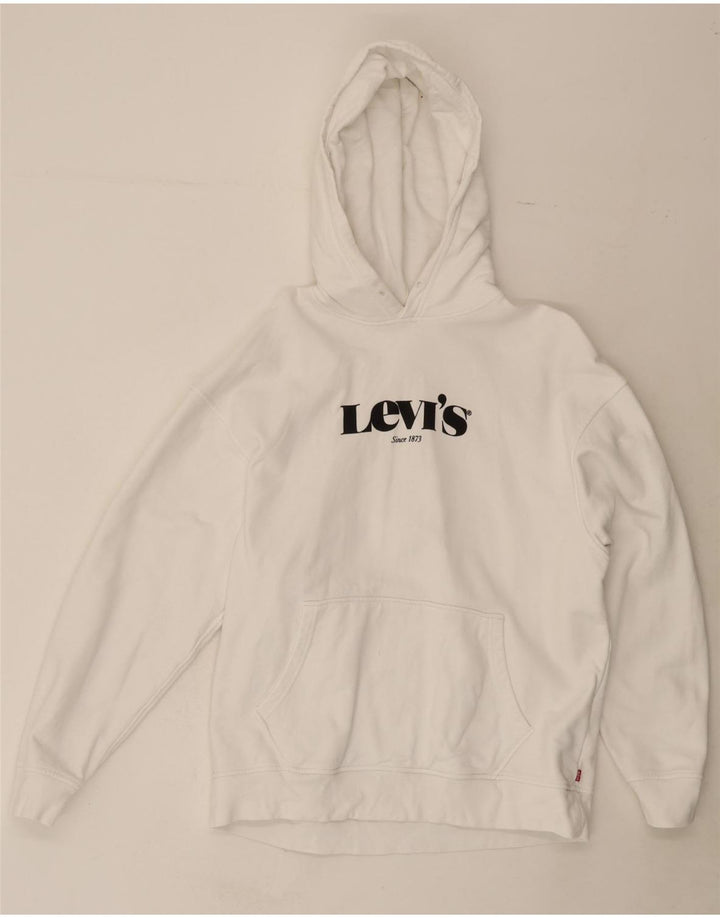 LEVI'S Mens Relaxed Fit Graphic Hoodie Jumper Medium White Cotton Vintage Levi's and Second-Hand Levi's from Messina Hembry 