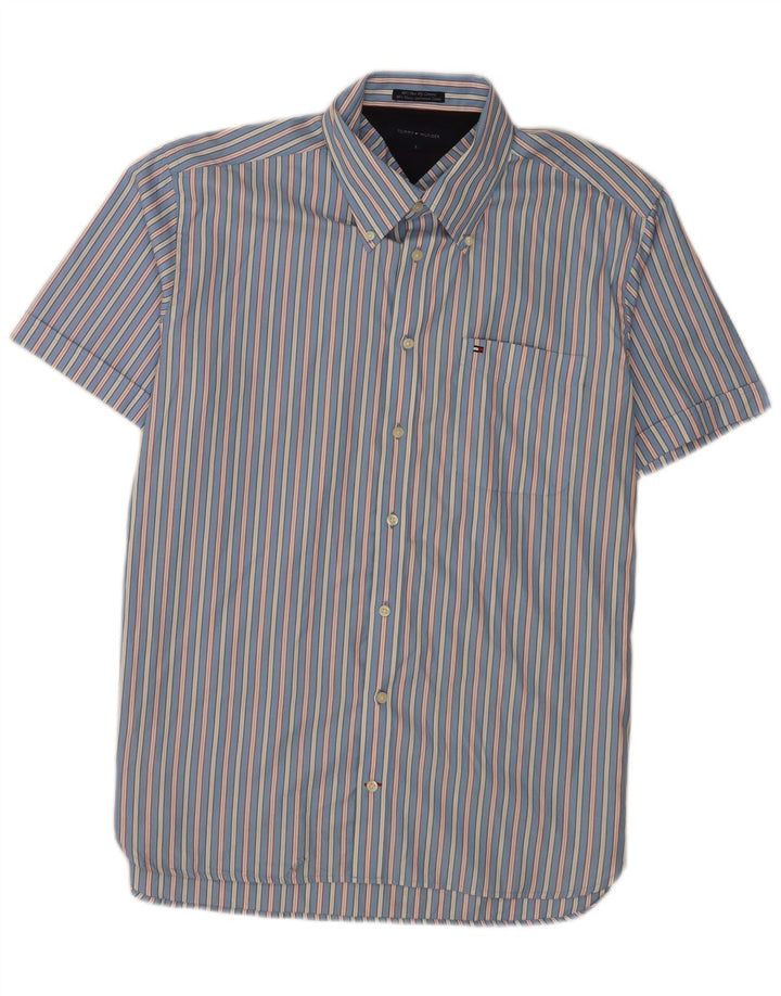 Tommy Hilfiger Mens Short Sleeve Shirt Large Blue Striped