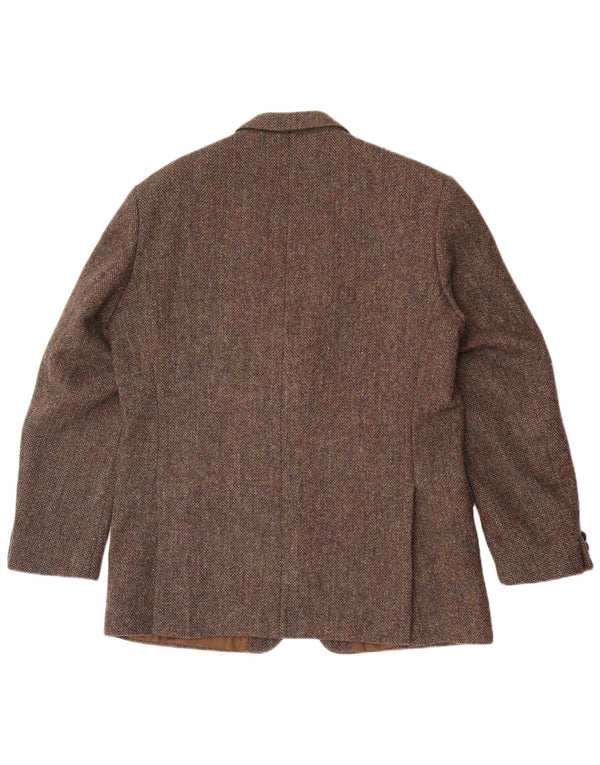 Męska marynarka zapinana na 2 guziki Harris Tweed UK 40 Duża brązowa wełna w jodełkę